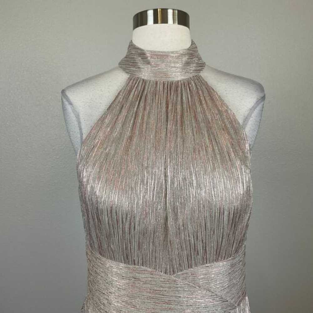 AQUA Women's Formal Dress Size 4 Pink Metallic Backless Long Evening Gown